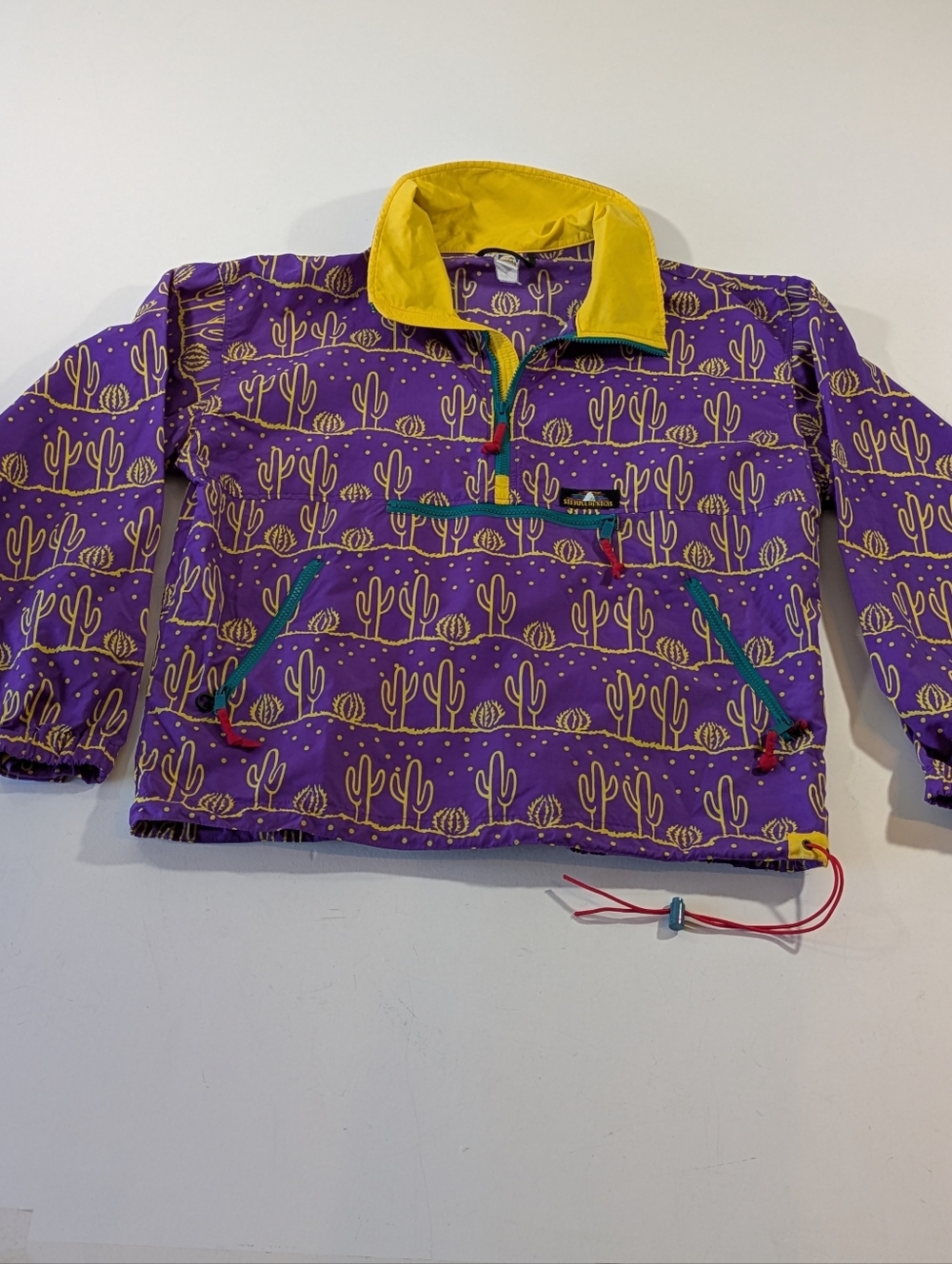 Vintage Sierra Designs Cactus Print Pullover Windbreaker Purple & Yellow Large - Picture 7 of 14